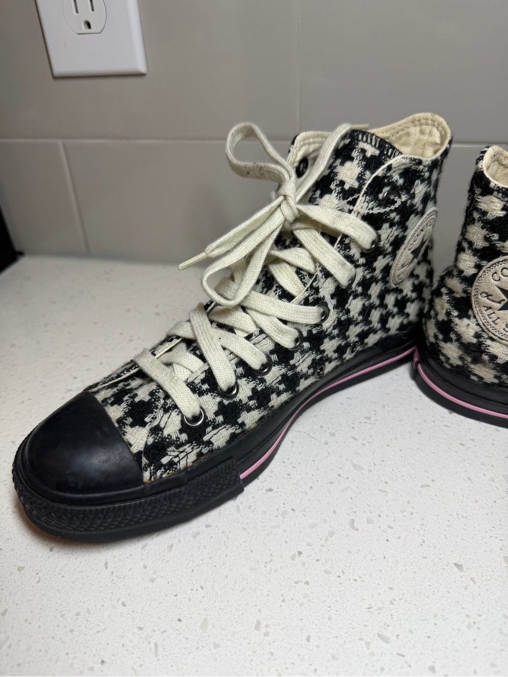 Converse Houndstooth High Tops - Black & Cream size 9 womens retro sneakers shoe - Picture 11 of 13